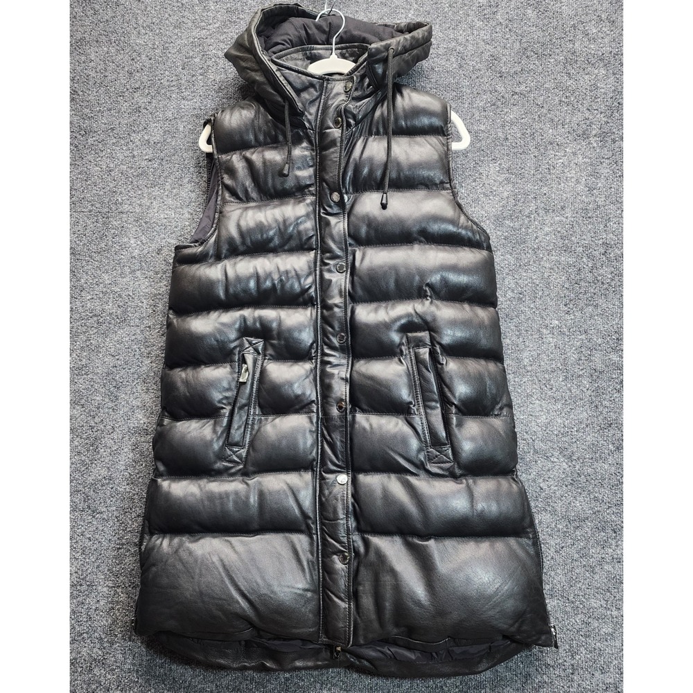 NWT Bod & Christensen Laure‎ Hooded Leather 3M Thinsulate Long Puffer Vest XL